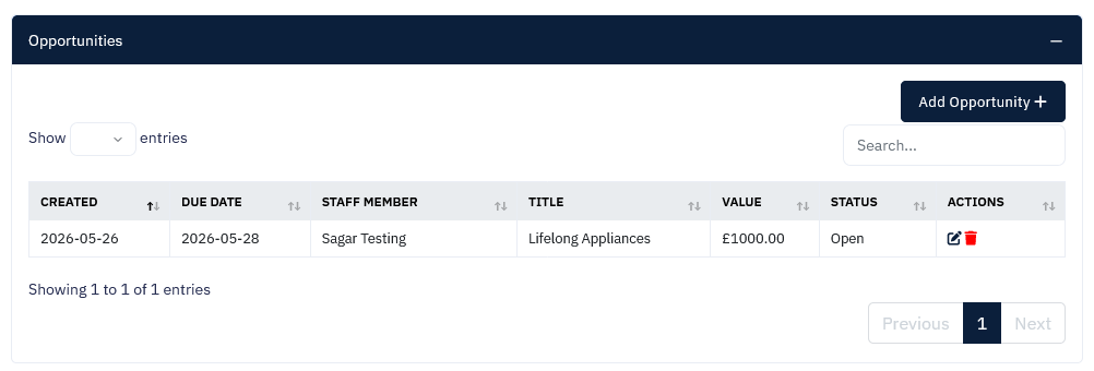 Opportunities screen screenshot